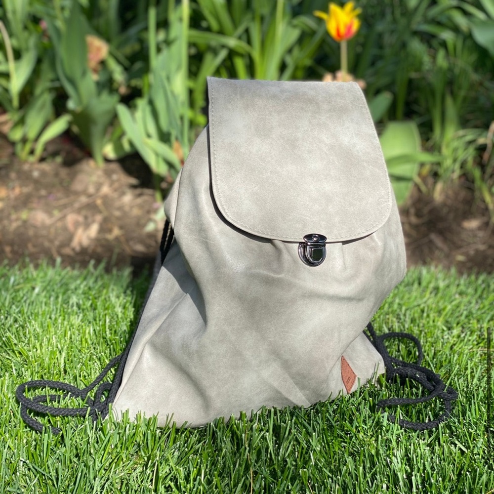 Gray faux leather knapsack